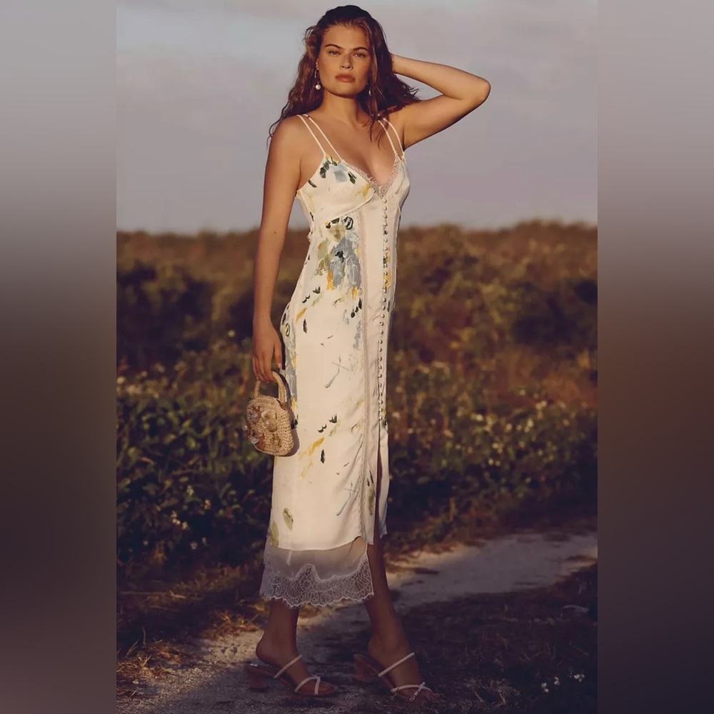 NWT $198 By Anthropologie Lace Button-Front Slip Dress size 14